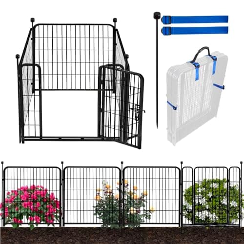 ADAVIN Tall Garden Fence Wide Door Low Threshold, 54 inch High 4 Panels Total 8.8 Ft(L), Black Heavy Duty Metal Outdoor Dog Fence for Yard or Camping, Garden Fencing Animal Barrier - Image 1