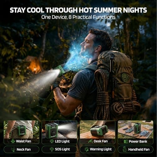 AMKEN Waist Fan, 10000mAh Rechargeable Belt Clip Fan, 59ft/s Airflow, 6-Speed 18500RPM Wearable Cooling with Bottom Air Intake, LED SOS Warning Light, Charge 2 Phones for Jobsite Camping - Thumbnail 5