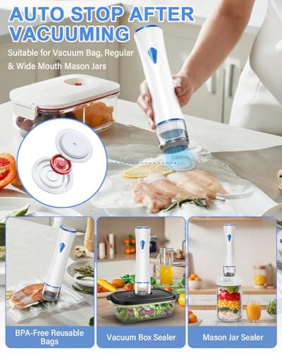 Compact Vacuum Sealer for Food (Vacuum Sealer Machine + Reusable Vacuum Bags) Powerful Handheld Food Vacuum Sealer Machine, Seal Meal Saver for Freshness, Portable Food Sealer with Visible Water Tank - Thumbnail 3