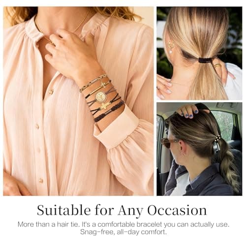 6 Pcs Boho Hair Tie Bracelets for Women | 6 Styles Cross & Jesus Stretchy No-Pull Elastic Hair Ties for Fine & Thick Hair, No Damage Hair Bands for Ponytail Holders - Thumbnail 6