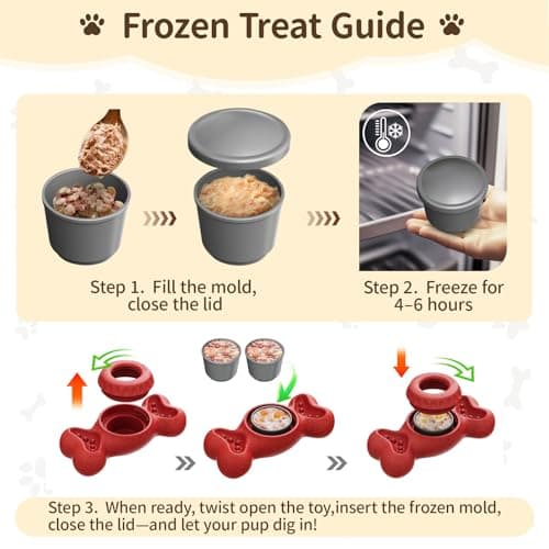 PETSWEET 3-in-1 Enrichment Dog Toy for Aggressive Chewers, Frozen Treat Toy & Interactive Treat Dispenser with Peanut Butter Grooves, Long Lasting Chew Toy for Large Dogs, Easy to Clean, Red - Thumbnail 3