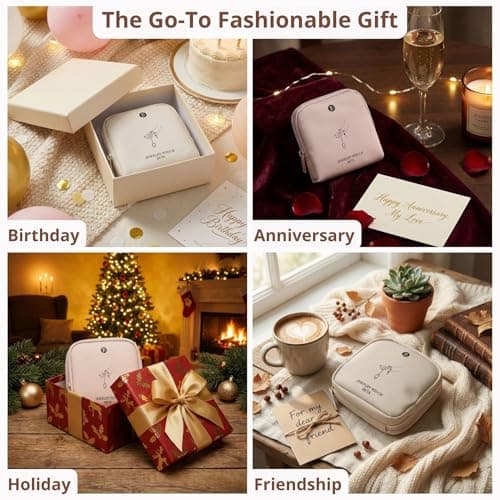 tianzong Small Travel Jewelry Case, Bridesmaid Gifts, Tangle-Free Jewelry Pouch Bag with Gift Box, Waterproof PU Jewelry Organizer for Valuables (Beige, Double Zipper) - Thumbnail 5