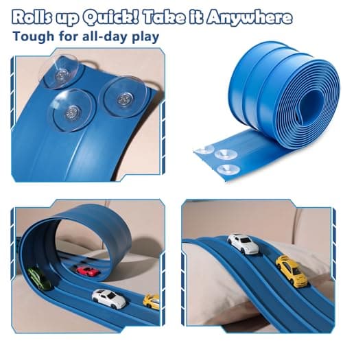 3-Lane Flexible Race Track for Kids 15ft Race Car Track Compatible with Diecast 1/64 Scale Cars, Flexible Car Track Race Ramp Toy with Strong Suction Cups - Thumbnail 2