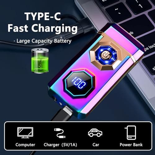 BABOBIU High-Power Arc Lighter - Unique Multi-Color Design, LED Emergency Lighting, USB Rechargeable with Battery Level Display, Zinc Alloy Body for Indoor, Outdoor, Gifts (Color) - Thumbnail 5
