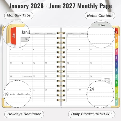 Daily Planner 2026-2027, 18 Month Planner with Tabs, January 2026 - June 2027 Weekly and Monthly Academic Year Calendar Spiral Time Management, 100GSM Thick Paper, Twin-Wire Binding, A5 Size, Yellow - Thumbnail 4