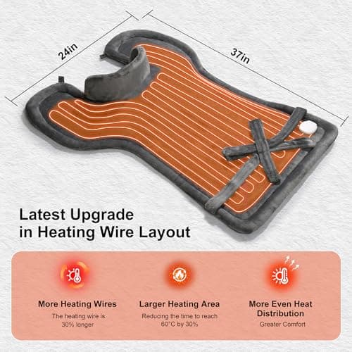 WUGE Mothers Day Gifts for Mom, Heating Pad for Neck Shoulder and Back, Birthday Gift for Women Men, Deeper Pain Relief, Large Weighted Heat Pad, ETL Certified, Gray - Thumbnail 2