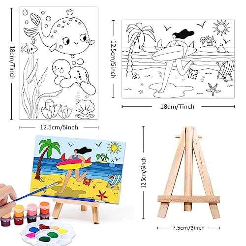RYRIWOU Pre Drawn Canvas Set 8 Packs Pre-Printed Canvas Acrylic Oil Painting Kit 5x7 inch Canvas with 48 Paints 6 Brushes 2 Easels for Party Favor - Thumbnail 5