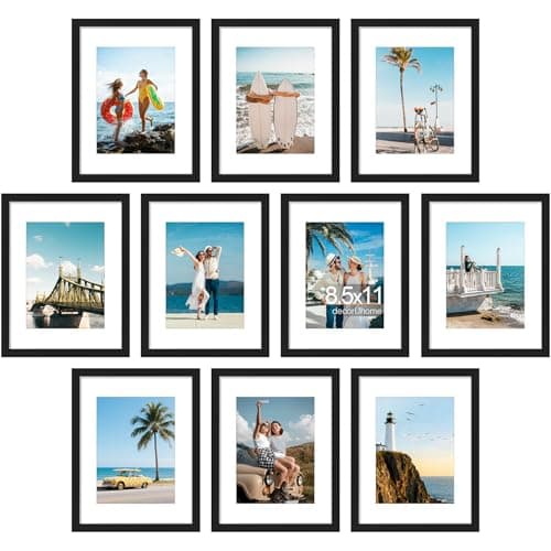 decorUhome 8.5 by 11 Picture Frame Set of 10, Display Photos 6x8 with Mat or 8.5x11 Unmatted for Picture Frames Collage Wall Decor, Black - Image 1