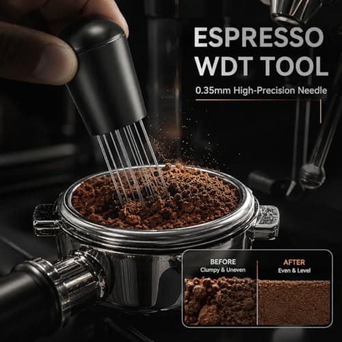 51mm Espresso Accessories Kit, Coffee Distributor & Tamper Leveler with Mat, WDT Tool, Dosing Funnel, Puck Screen & Cleaning Brush, Barista Tools for 51mm Portafilter Espresso Machines - Thumbnail 4