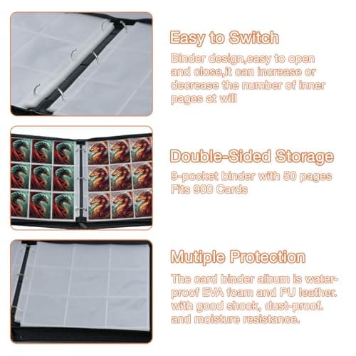 Trading Card Binder 9 Pocket, Fits 900 Cards with 50 Removable Sleeves, Portable TCG Album Folder for Standard Size Game Cards, Sports Card Holder Book for Collectors, Frostfire Fusion - Thumbnail 5