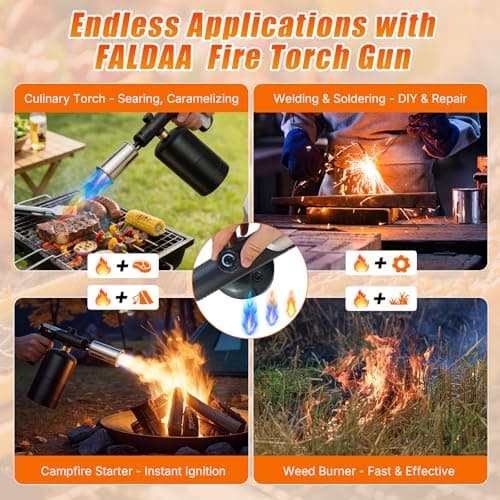 Propane Torch Gun, 3272°F Adjustable Flame with Turbo Flame, Dual Ignition & Safety Lock, One-Touch Max Flame BBQ Torch for Grilling, Steak Searing, Outdoor Cooking & Fire Starter (Tank Not Included) - Thumbnail 5