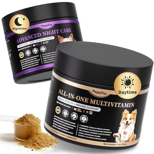 25-in-1 Dog Vitamins and Supplements - Day & Night 2 Pack - Dog Multivitamin Powder with Collagen, Glucosamine, Probiotics - Joint, Gut, Calm, Skin & Immune Support, Beef Flavor, 150 Scoops