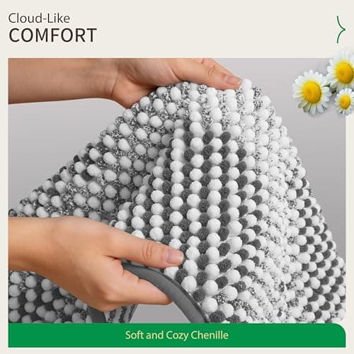 ComiComi Gray Bath Mats Plush Pom-Pom Super Absorbent Bathroom Rug Non Slip Machine Washable Bath Mat for Bathroom Floor Quick Dry 16" x 24" - Thumbnail 2
