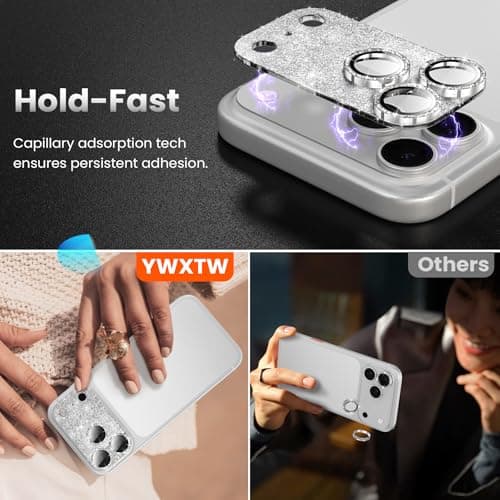 YWXTW for iPhone 17 Pro Max Camera Lens Protector, [Upgraded Glitter Design] Full Bling Sparkly Diamond Tempered Glass Screen Protector Metal Camera Cover Accessories (Glitter Silver, iPhone 17 Pro Max) - Thumbnail 5