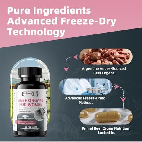 Alliwise 2 Pack Beef Organ Supplement for Women - Supports Female Hormonal Balance, Energy & Overall Wellness, 100% Grass Fed Beef Organs Complex: Liver Uterus* Heart & 3 More, (2 Capsules Daily) - Thumbnail 4