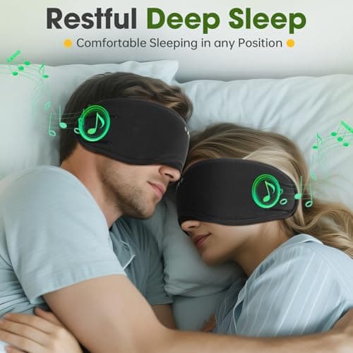 Sleep Headphones with Bluetooth 5.4 Sleep Mask, Bamboo Cotton Music Wireless Bluetooth Eye Mask for Sleeping, Earphones HD Speaker Microphone for Travel, Gifts for Men Women, Green - Thumbnail 3