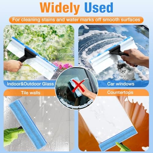 Window Squeegee for Home Window Cleaning – Squeegee and Microfiber Window Scrubber, Glass Squeegee for Shower Glass Door,Mirror,Car Windshield,Bathroom,Household Window Cleaner Tool,13.8",Blue - Thumbnail 6