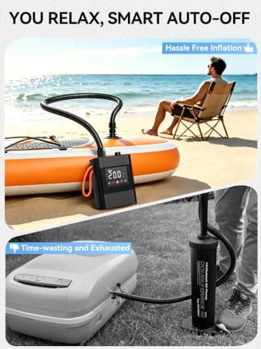 AIRSURE 20PSI High Pressure Electric Paddle Board Pump, Rechargeable Battery-Powered, Electric SUP Air Pump with 12V DC Car Connector, Intelligent Dual Stage for Inflatable Paddle Board, Kayak, Boats - Thumbnail 6
