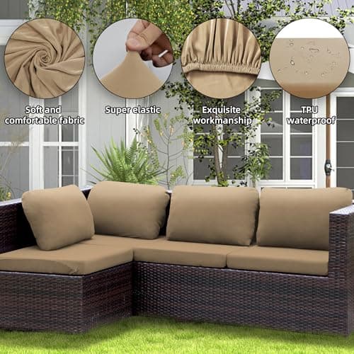 SUKAIKEQA Outdoor Cushion Covers Set,8PCS Waterproof Patio Furniture Couch Seat Slipcovers, Replacement for Sofa Sectional Chair(Cover，Only) - Thumbnail 4