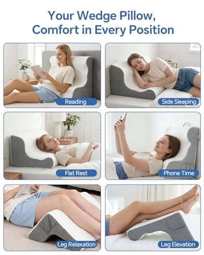 Wedge Pillow Headboard, Ergonomic Memory Foam Bed Wedge Pillow for After Surgery, Acid Reflux & Snoring Relief, Elevated Pillow for Sleeping, Sitting Up, Reading, TV, Back Support & Leg Elevation - Thumbnail 4