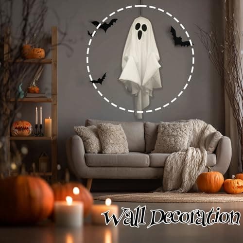 Halloween Hanging Ghost Lights Decorations, Warm White LED, Swinging Ghost Home Decor, 3 Modes Adjustable, Party Garden Yard Scary Cute Spooky Gifts (White 2Pack) - Thumbnail 5
