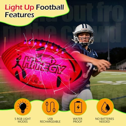 MPMVP Glow in The Dark Football Light Up Football | USB-C Rechargeable LED Ball with Pump | Night Game Ball for Indoor & Outdoor Play | Gift Ready for Boys & Kids (Mesh Fabric) - Thumbnail 2