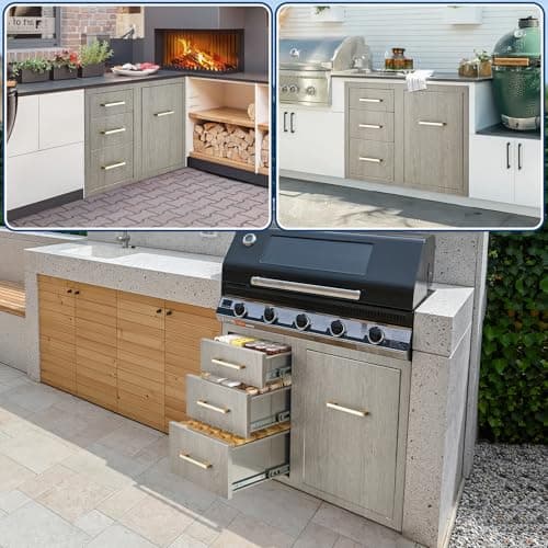 GarveeTech Stainless Steel Outdoor Kitchen Drawer Combo with Access Door, Wood Grain Film, 29.5" W x 22.6" H x 21.7" D, BBQ Island Drawer, Propane Storage, Adjustable Garbage Ring, Flush Mount - Thumbnail 3