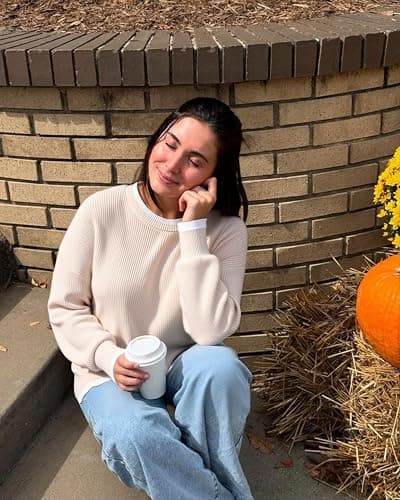 Saodimallsu Womens Sweaters Apricot Contrast Color Crewneck Pullover with Wave Hem Long Sleeve Jumper Trendy 2025 - Thumbnail 5