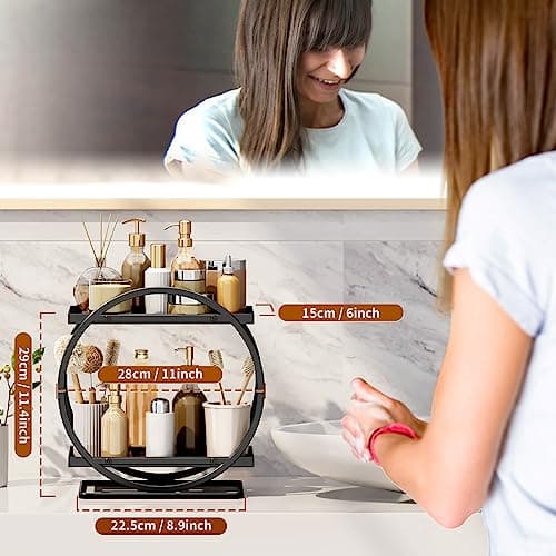 YIWANFW Bathroom Counter Organizer, Black Perfume Organizer for Dresser, 2 Tier Bathroom Organizer Countertop, Vanity Makeup Organizers, Skincare Display Tray for Bathroom Sink Storage - Thumbnail 3