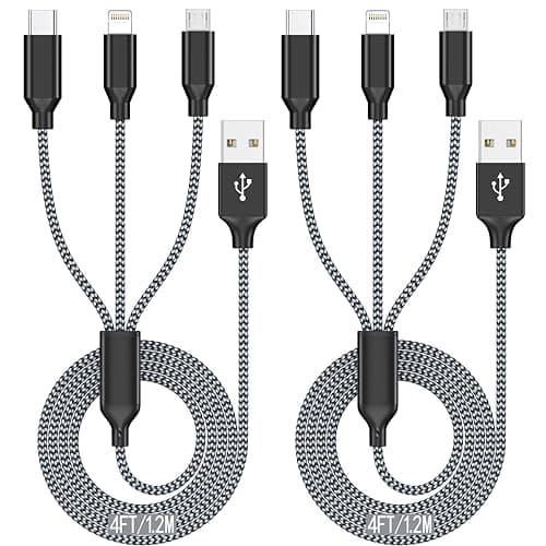 Xnewcable Multi Charging Cable 4ft 2Pack 3 in 1 Charger Cord, Multiple Rapid Nylon Braided Cable USB Charging Cable Multi Phone Charger Cord with Type C Micro Lightning USB Connectors for Cell Phones
