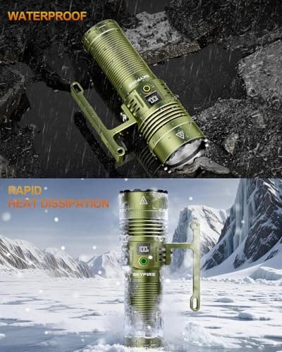 SKYFIRE Rechargeable Spotlight, 13000 Lumens High Lumens Flashlight, 32000mAh 24H Runtime LED Searchlight, IP67 Waterproof Handheld Spotlight for Hunting Boating Camping, 10 Modes with LCD Display - Thumbnail 6