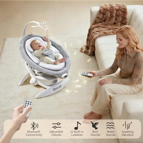 Baby Swing, 3-in-1 Baby Swings for Infants with Motion Detection & Vibration Soother, 360° Rotating Electric Baby Swings with 5 Speeds & 3 Swing Modes, Infant Swing for Baby with 12 Preset Melodies - Thumbnail 6