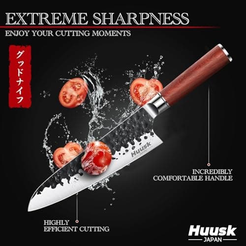 Huusk Japanese Chef Knife, 8 Inch Gyuto Knife with Hand Forged Carbon Steel Blade, Profesional Kitchen Chef Knives with Rosewood Handle, Razor Sharp Japanese Cooking Knives, Gifts Idea for Men & Women - Thumbnail 6