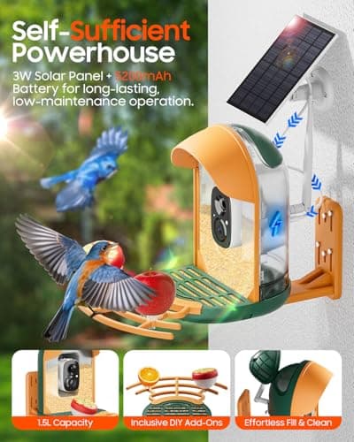 Bird Feeder with Camera, Smart Birdfeeder with Cam Solar Powered, 2K HD Video, AI Identification, Instant Arrival Alerts, IP66 Bird Bath & Feeder,Gift for BirdLover (with Stand, Dark Green) - Thumbnail 5