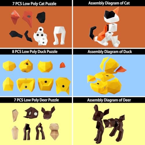 3D Magnetic Puzzle,Magnetic Animal Puzzle Toys for Adult,3PCS Cat,Deer,Duck Model Collectible Novelty Desk Decor Toy - Thumbnail 2