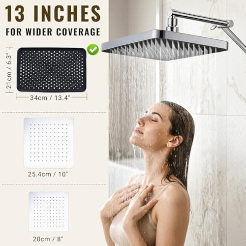 13-Inch Shower Heads with Multi-Function Handheld Sprayer Combo, 3-Way Metal Extended Diverter with Holder and Metal Adjustable Shower Extension Arm, Extra Long Hose(Chrome) - Thumbnail 5