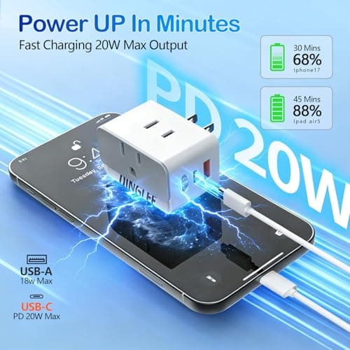 Outlet Extender 2 Pack, 2 AC Multi Plug Wall Outlet with 2 USB Ports (1 PD 20W USB C Charger), Outlet Splitter 3 Way Angled Wall Plug Adapter with Night Light, for Kitchen Bathroom Travel Cruise Ship - Thumbnail 2