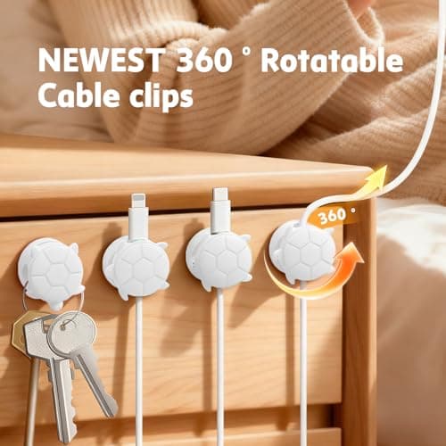 Lancord 8 Pack Rotatable Cable Clips, Cord Organizer Spring Clip Cord Holder for Nightstand Cable Holders for Cords Charging Cable Organizers Cable Management for Desk Office Car Wall (White) - Thumbnail 3