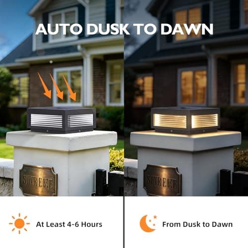 PAKEDANDUN Solar Post Light,11.81''x11.81'' Waterproof Column Pillar Lights Dusk to Dawn Modern Lamp Posts 3000K LED E26 Bulb Decoration Lantern for Garden Fence Patio Driveway - Thumbnail 5