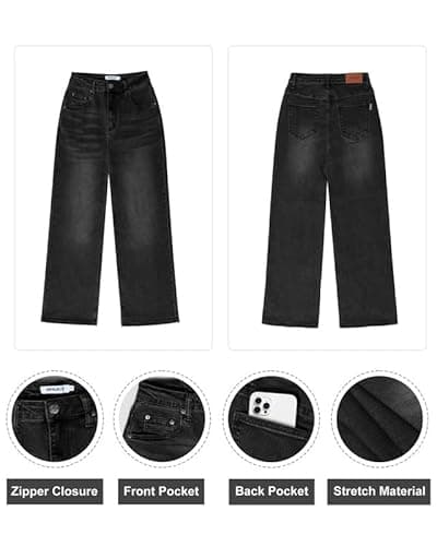 Genleck Women's Wide Leg Jeans – Trendy Cropped Loose Jeans High Waisted Stretchy Capri Denim Pants Baggy Trousers 2025 Black - Thumbnail 6