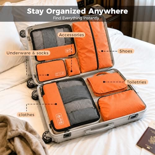 8-Piece Compression Packing Cubes for Travel, Bright & Lightweight Luggage Organizer System for Outdoor Travel & Adventure, Space Save for Backpack, Duffel Bag & Suitcase- Orange - Thumbnail 6