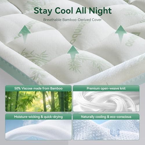 NicePlus Dual Layer 4 Inch Twin XL Mattress Topper - 2" Gel Cooling Memory Foam and 2" Ultra Soft Pillow Top, Viscose Made from Bamboo Mattress Topper for Back Pain Relief - White - Thumbnail 3