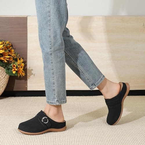 Goldnut Comfortable Clogs for Women with Arch Support - Black Closed Toe Slip On Mules, All Day Wear Casual Dressy Shoes Size 10 - Thumbnail 3