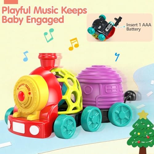 WEEJOYGAM Train Baby Toys 6-12 Months, Infant Soft Cars for Toddlers 1-3 Boy Easter Basket Stuffers Birthday Gift 6 7 8 9 10 Month 1 Year Old Boy Cause Effect Montessori Musical Push Truck Ball Rattle - Thumbnail 6
