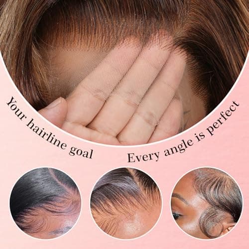 13x4 Full Frontal Lace Wig 4/27 Honey Blonde Ombre Lace Front Wigs Human Hair Skinlike HD Lace 0.10mm Ultra-thin Invisible Highlight Body Wave Lace Front Wig 24 Inch Pre plucked Baby Hair 200% density - Thumbnail 2