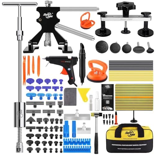 Super PDR Paintless Dent Repair Kit, Car Dent Removal Tools, PDR Tools, Dent Puller Kit with Dent Lifter, Bridge Puller, Slide Hammer T-Bar for Car Body Dents, Kit Includes Glue Removal Tool
