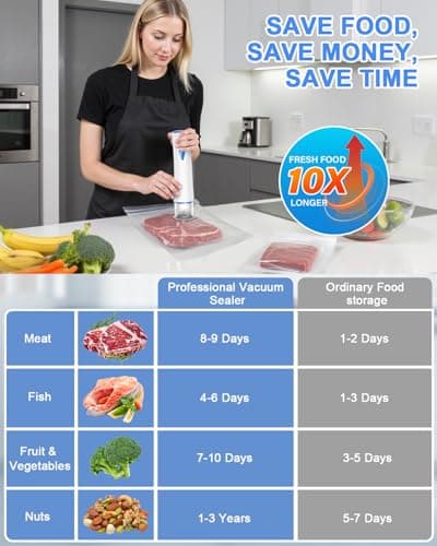 Compact Vacuum Sealer for Food (Vacuum Sealer Machine + Reusable Vacuum Bags) Powerful Handheld Food Vacuum Sealer Machine, Seal Meal Saver for Freshness, Portable Food Sealer with Visible Water Tank - Thumbnail 5