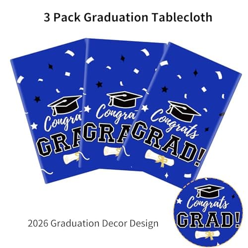 Labrostar Graduation Decorations 2026 Graduation Tablecloths Congrats Grad Table Cover 54"x108" for Class of 2026 Graduation Party Decorations Supplies 3Pcs Blue - Thumbnail 3