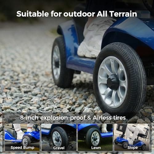 Paiseec Mobility Scooters for Seniors & Adults, Powered Mobility Scooters, 4 Wheel Foldable Mobility Scooter, All Terrain, LED Headlight & Dual Baskets, 350 lb Capacity, FDA Cleared (Blue) - Thumbnail 5
