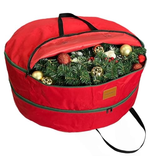 30x12 inchs Wreath Storage Container,Red Double storage bag,Heavy Duty 600D Oxford Cloth,Garland Wreaths Container For Xmas Holiday Wreaths Storage Holder - Image 1